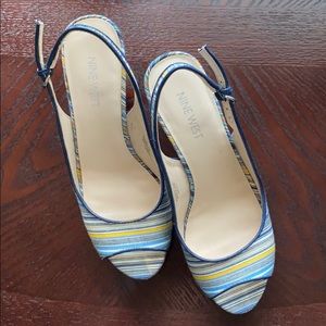 Nine West denim striped cork heels